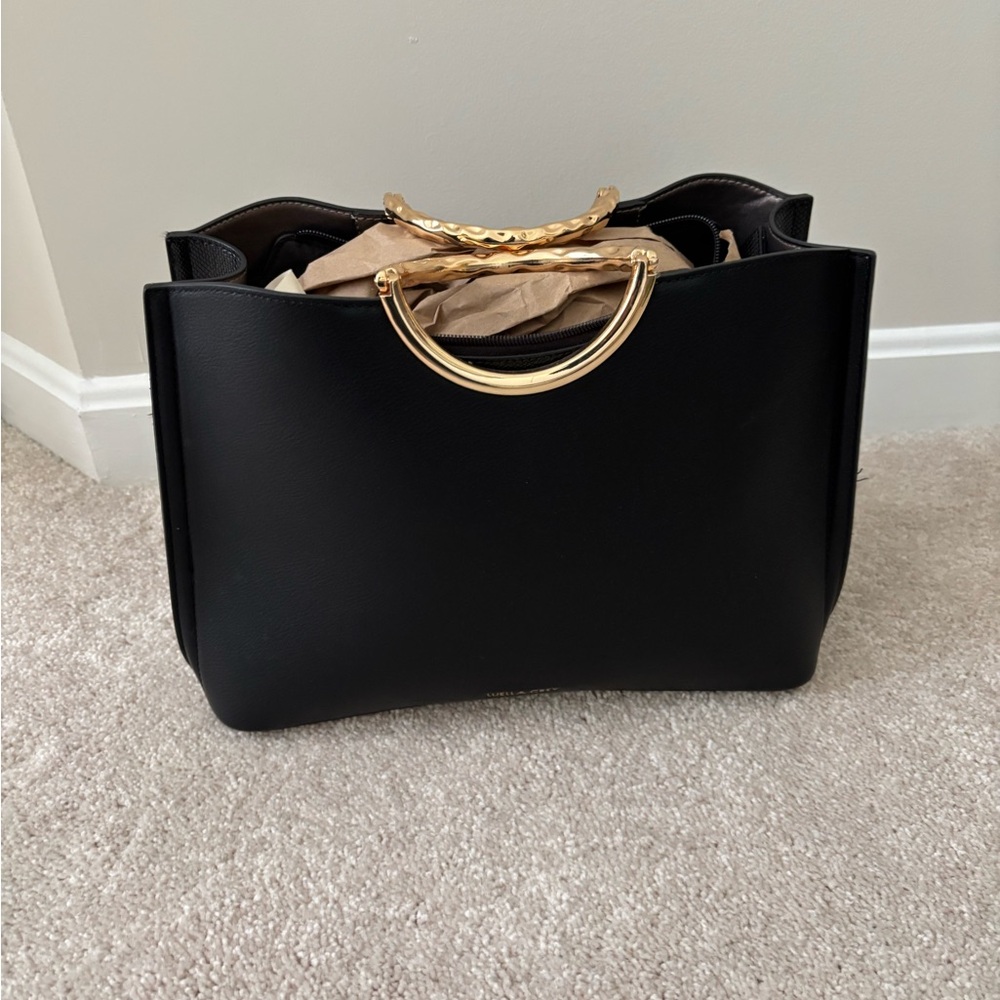 Black Handbag with Gold Accents